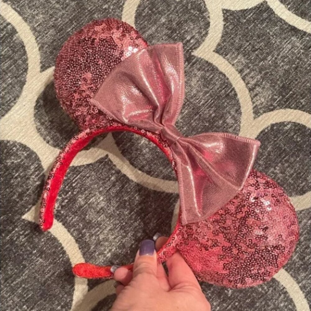NEW Pink sequin metallic bow Minnie Mouse Ears